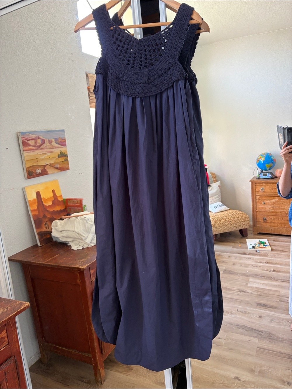 Sleeveless Navy Maxi Dress with Crochet neckline